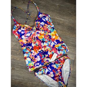 NWT Seafolly Australia Rainbow Splatter Tankini Bikini Set Size 10 (USA)